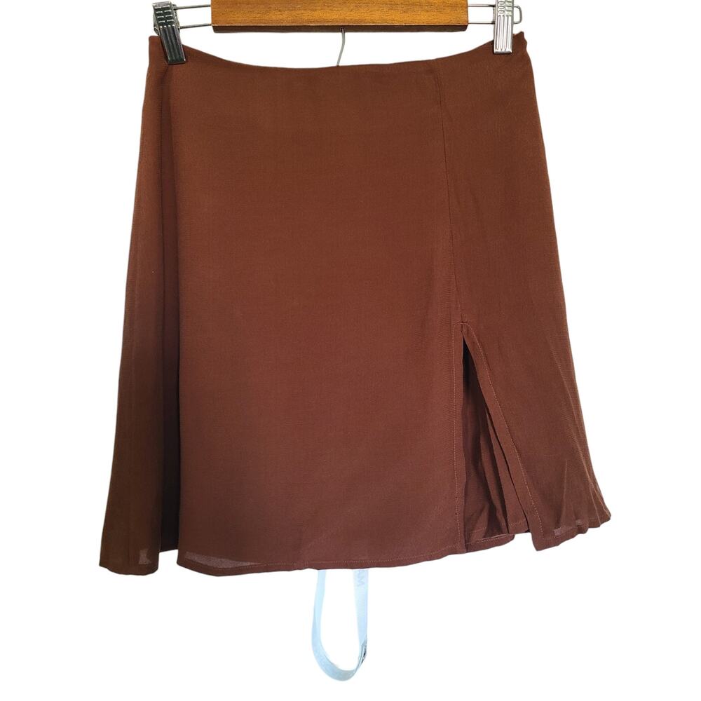 Mar de Margaritas Italian Brown Viscose Mini Skirt with Slit – NWT – Size Medium